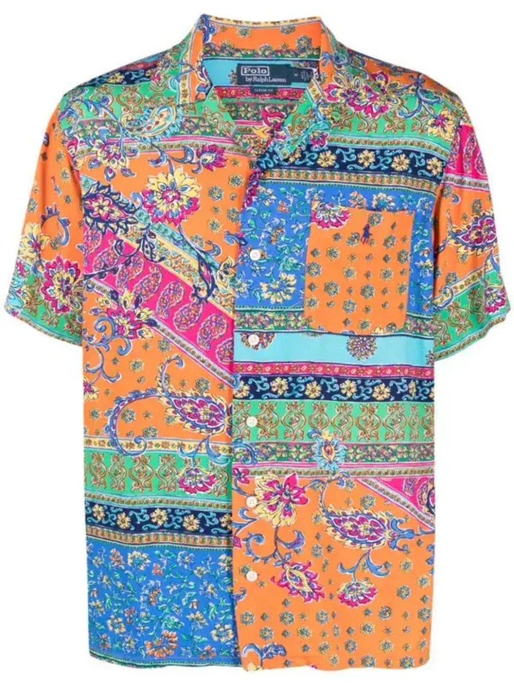 Ralph Lauren Graphic Print Patchwork Button Down Viscose Shirt Orange Size L T